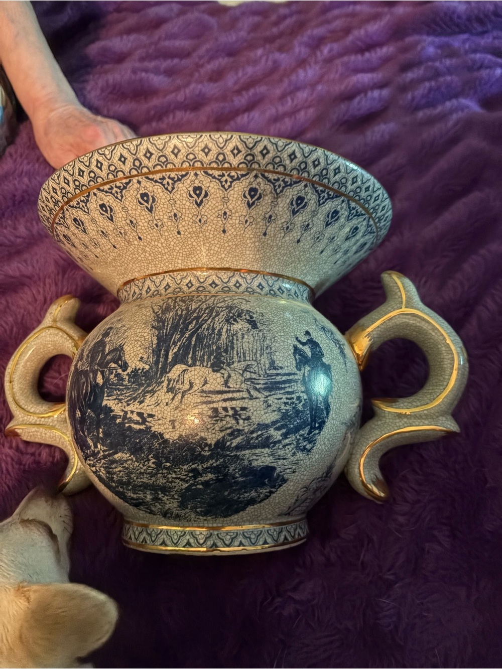 Decorative Blue and Gold Scenic Urn Vase
